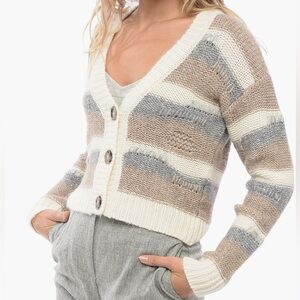 Peserico Cashmere Wool Silk Striped Cardigan Distressed Sequins Size IT46 Large